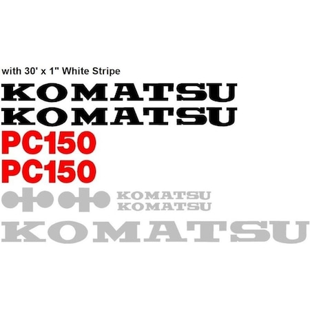 Aftermarket Decal Set for Komatsu PC 150 Excavator with 30' x 1" White Stripe KMPC150DECALSET